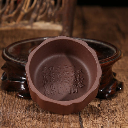 One Tea Cup Handmade Chinese Character Carved Real Yixing Zisha Purple Clay 50ml