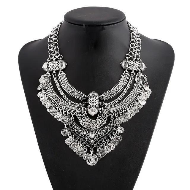 Bohemian Necklace Vintage Choker Ethnic Statement Large Collar Pendant Gypsy