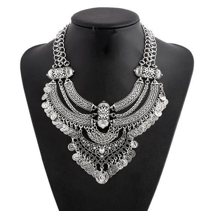 Bohemian Necklace Vintage Choker Ethnic Statement Large Collar Pendant Gypsy