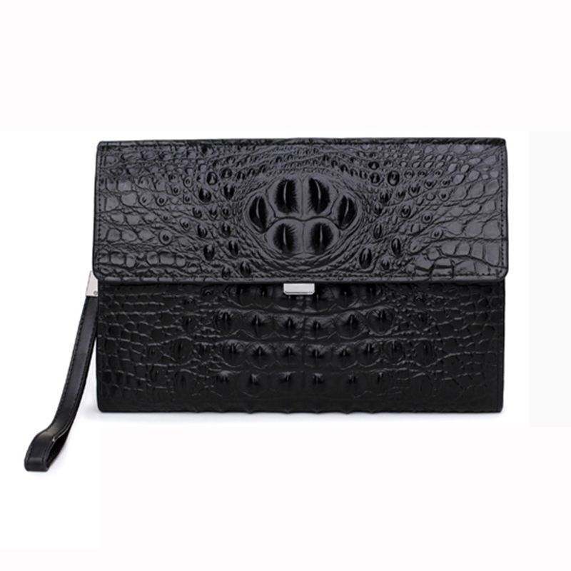 Crocodile Pattern Genuine Cow Leather Envelope Bag Men Clutch Wristlets Bag Men