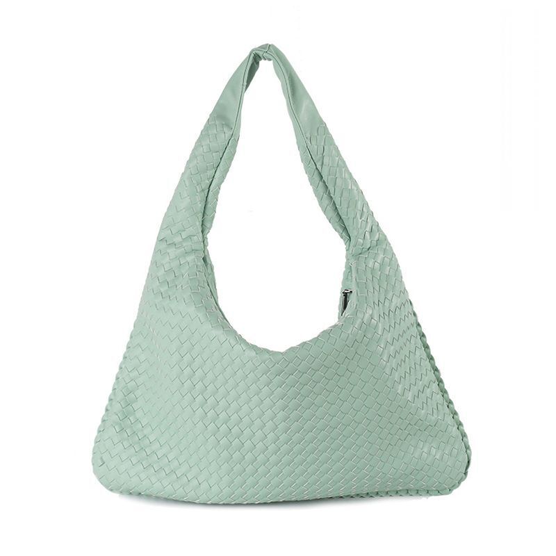 Leather Shoulder Bags Handmade Woven Handbag Big Capacity Patchwork Zipper Purse