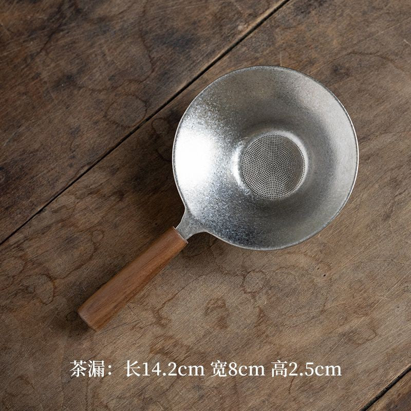 Walnut Handle Titanium Tea Strainer Filter Tea-water Separation Tea Strainer