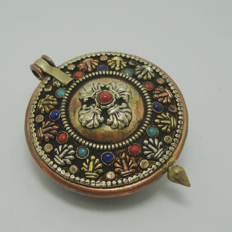 Buddhist Nepalese Handmade Jewelry Tricolor Copper Box Pendant Collectible