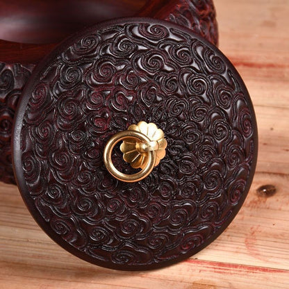 Red Sandalwood Tea Caddy 5.51×4.33in Fish Scale Carved Moistureproof Wood Jar