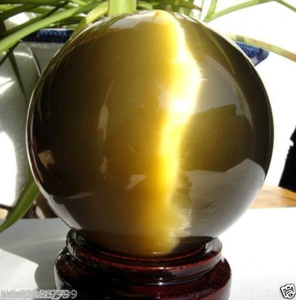 80MM + STAND Beautiful ASIAN QUARTZ TIGER EYE CRYSTAL HEALING BALL SPHERE #@