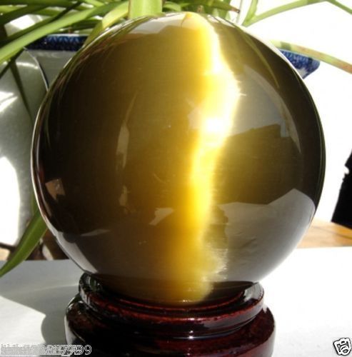 80MM + STAND Beautiful ASIAN QUARTZ TIGER EYE CRYSTAL HEALING BALL SPHERE #@