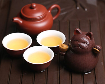 Zisha Teapets From Yixing Lucky Cat Chinese Tea Set Decoration