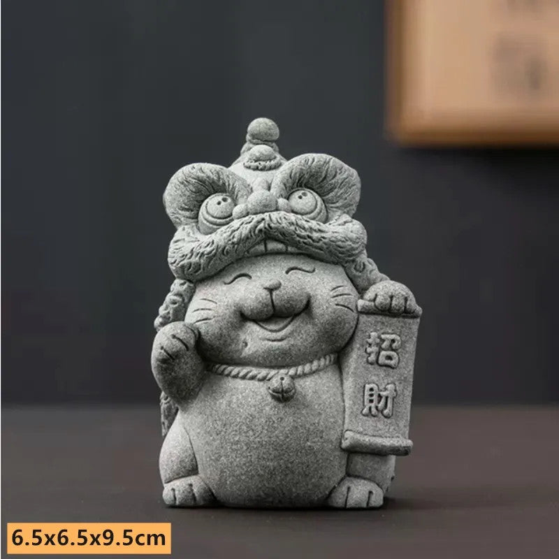 1pc Hand-carved Stone Tea Pet Fengshui Luck Cat Ornaments Zen Chinese Tea Craft