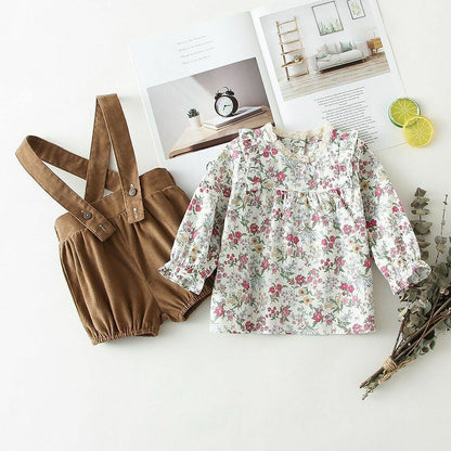 Baby Girls Clothes Set 2Pcs Vintage Cotton Floral Blouse Shirts Rompers Newborn