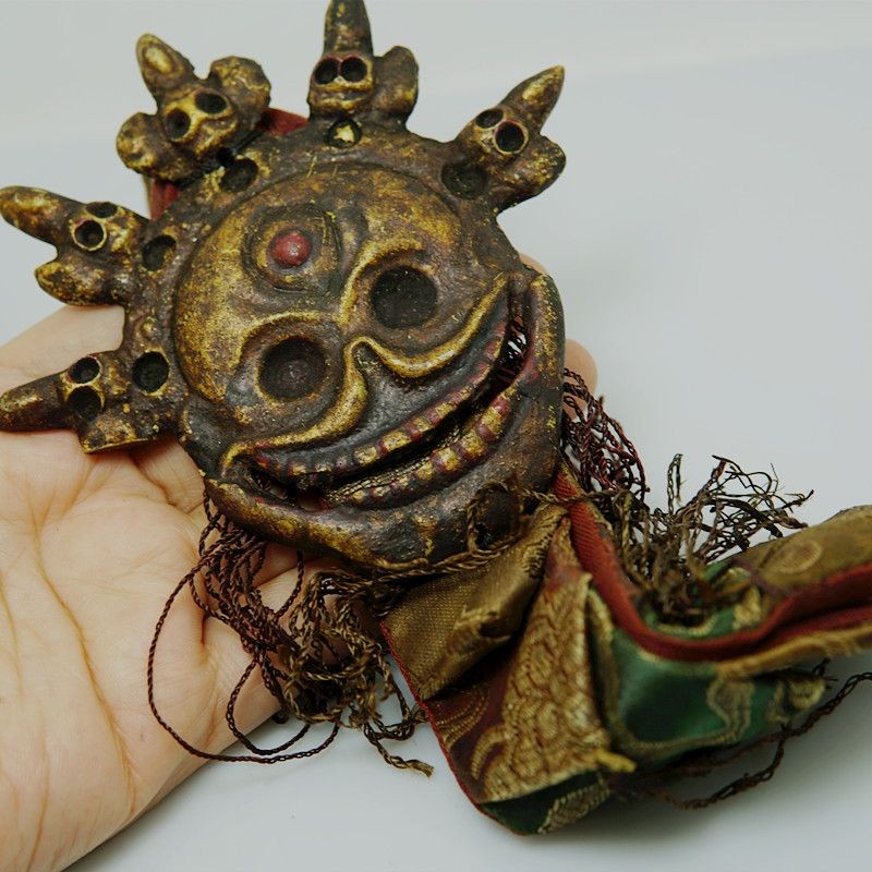 New Brass Citipati Skull Pendant Nepal Handmade Ritual Prayer Flag Decor