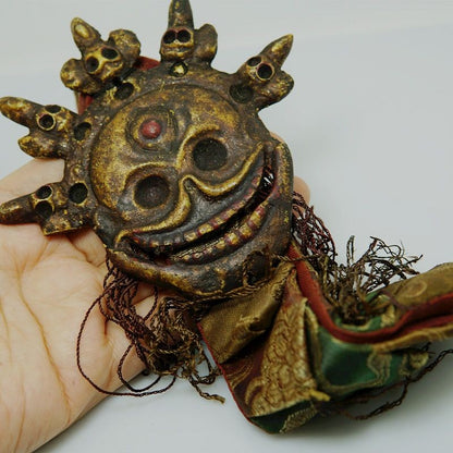 New Brass Citipati Skull Pendant Nepal Handmade Ritual Prayer Flag Decor