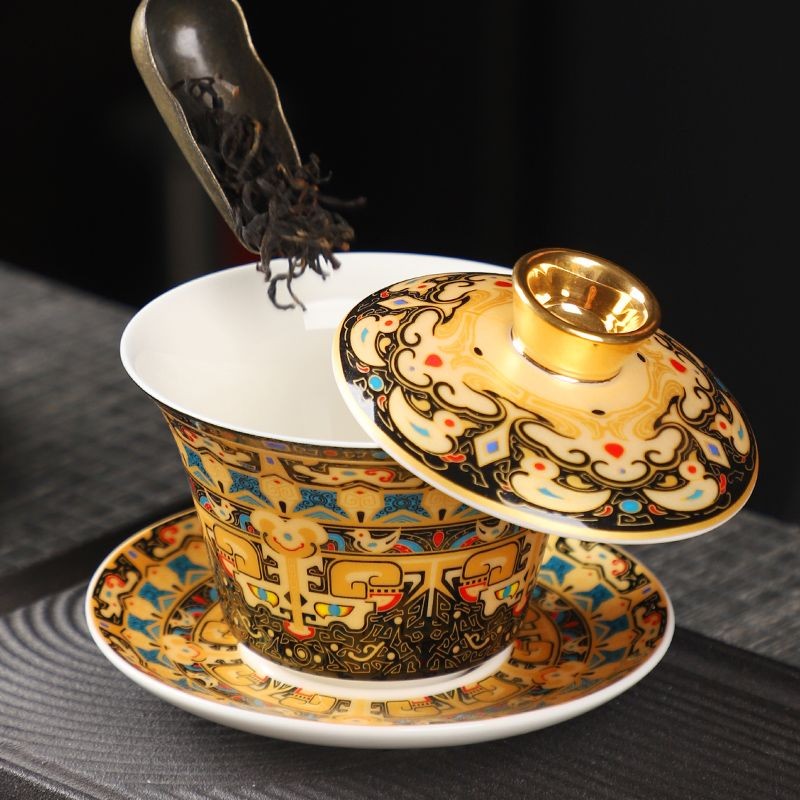 Tangka Gold & Silver Inlay Suspension Gaiwan 150ml Master Handmade Tea Bowl