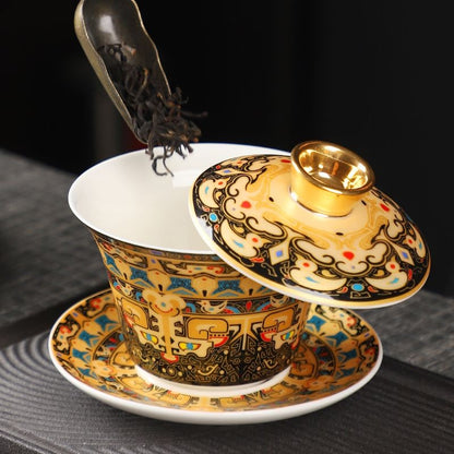 Tangka Gold & Silver Inlay Suspension Gaiwan 150ml Master Handmade Tea Bowl