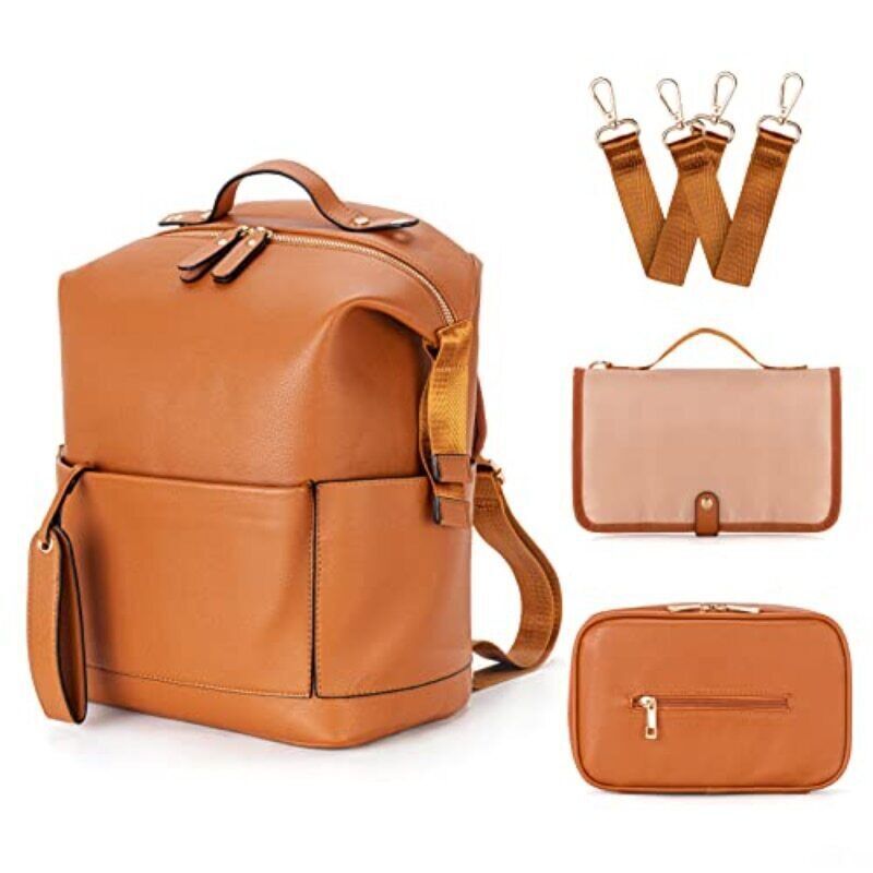 Types PU Leather Bag Backpack Mom Baby Bag Changing Pad Mom Baby Nursing