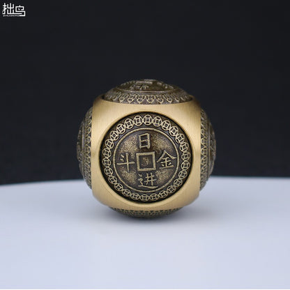 Brass spherical magic cube six-sided rotating decorative handheld statue -