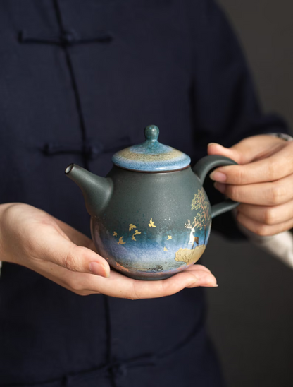 Embersceramic Ceramic Teapot Gold Deer Chinese Tea Pot