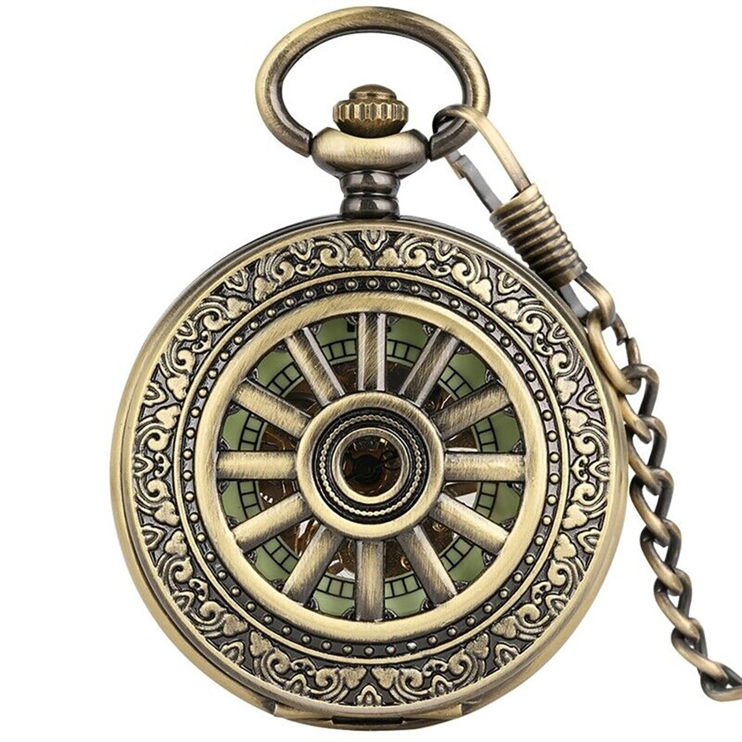 Luxury Classic Mens Pocket Watch Mechanical Black Steampunk Skeleton with Chain