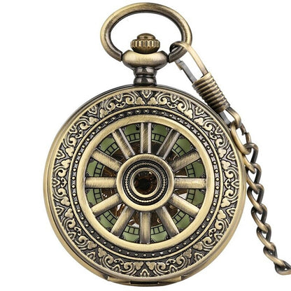 Luxury Classic Mens Pocket Watch Mechanical Black Steampunk Skeleton with Chain
