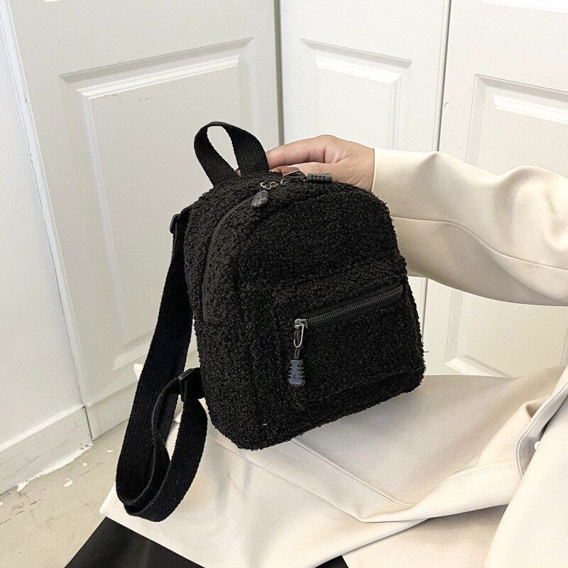 Small Plush Backpack Shoulder Bag Soft Fluffy Purse 18*21*11CM Cotton Fabric 1PC