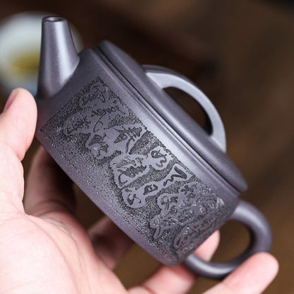 Handmade Tea Pot With 10 Infuser Holes 180ml Master Pot Hand Carved Zisha Teapot