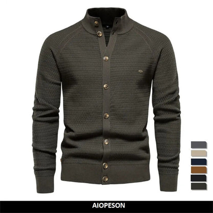 Winter Fashion Mens Cardigan Cotton High Quality Button Mock Neck Men's Sweater