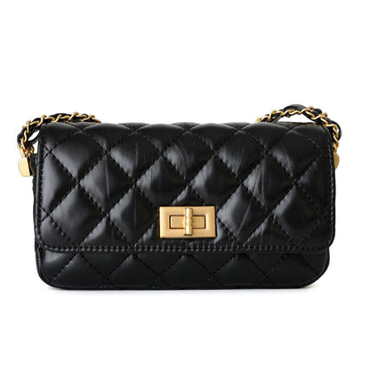 Small Mini Quilted Real Leather Flap Purse Clutch Handbag Shoulder Bag w/ Chains