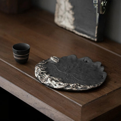 Ceramic Pot Bearing Holder Hanmade Lotus Leaf Dry Bubble Tray Small Tea Tray