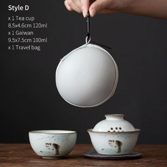 Lovely Cat Portable Travel Tea Set with Travel Case