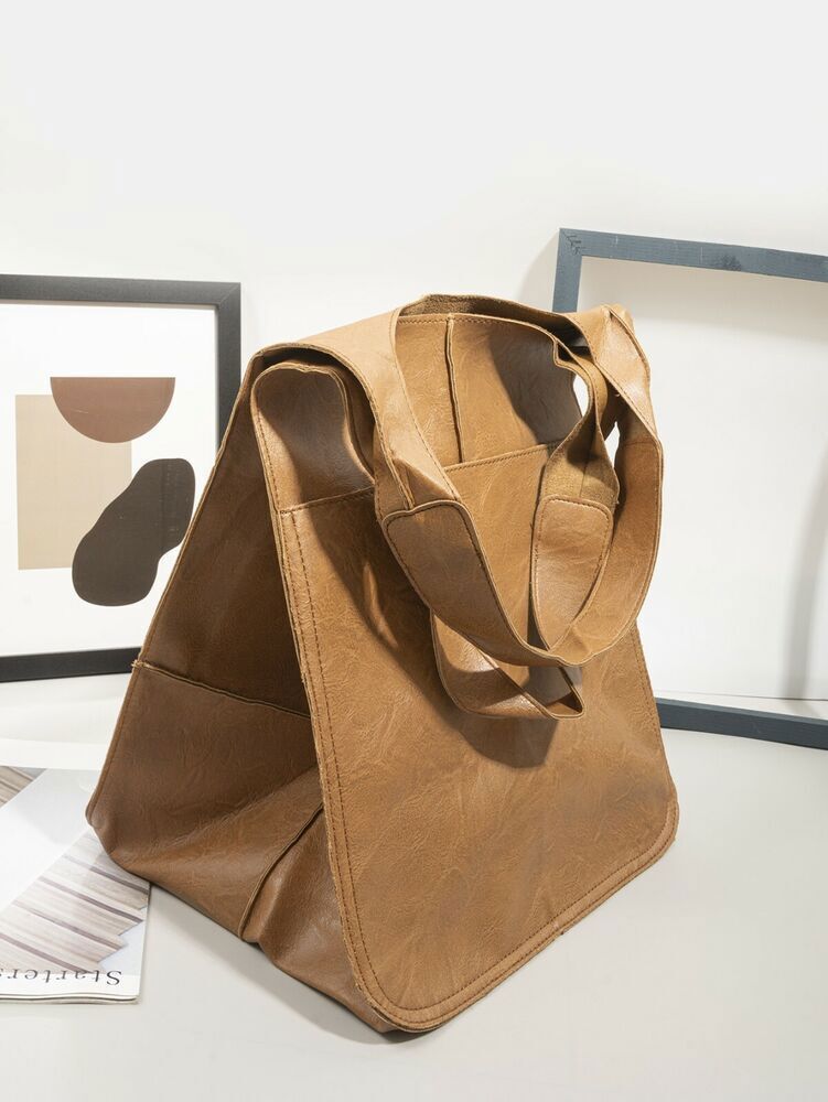 Women Large Capacity Soft Leather Casual Tote Shoulder Bag Retro Shopper Handbag