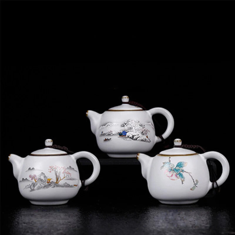 Ru Kiln Moon White Teapot Ceramic Ru Porcelain Open Teapot Retro Kung Fu Tea Set