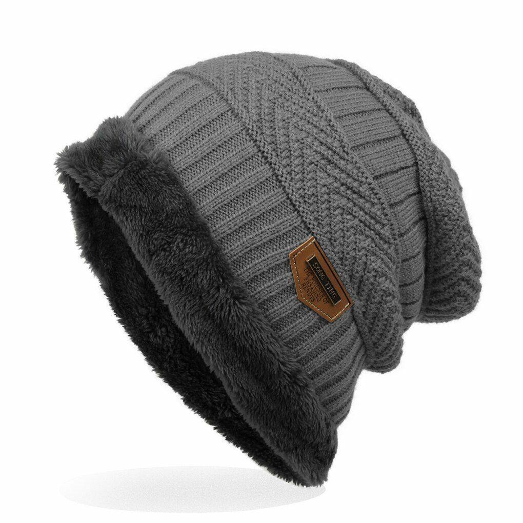 knitted black hats Thick warm and Bonnet Beanie Soft Knitted Cotton Acrylic Blue
