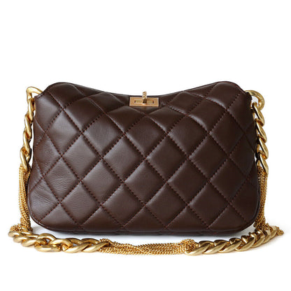 Small Quilted Sheepskin Leather Shoulder Bag Clutch Purse w/ Chain Strap Fashion