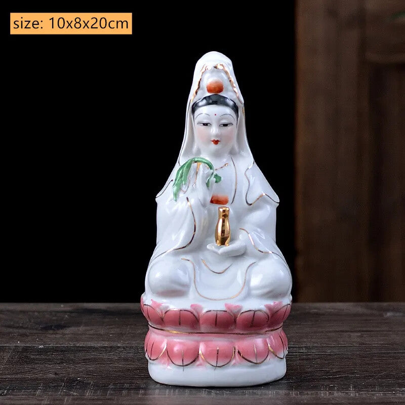 Ceramic Sitting Lotus Nanhai Guanyin Ornaments Buddha Statue Worship Tradition