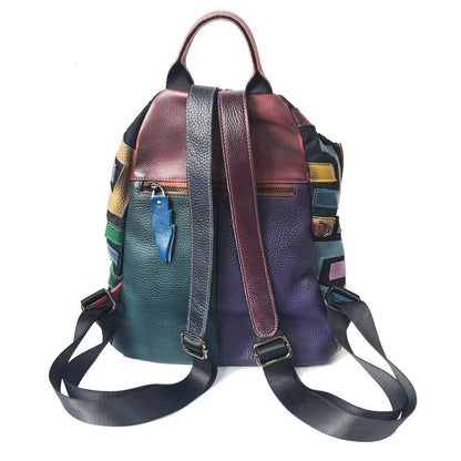 Genuine Leather Backpack Women Luxury School Bags 29*14*32CM Polyester Patchwork