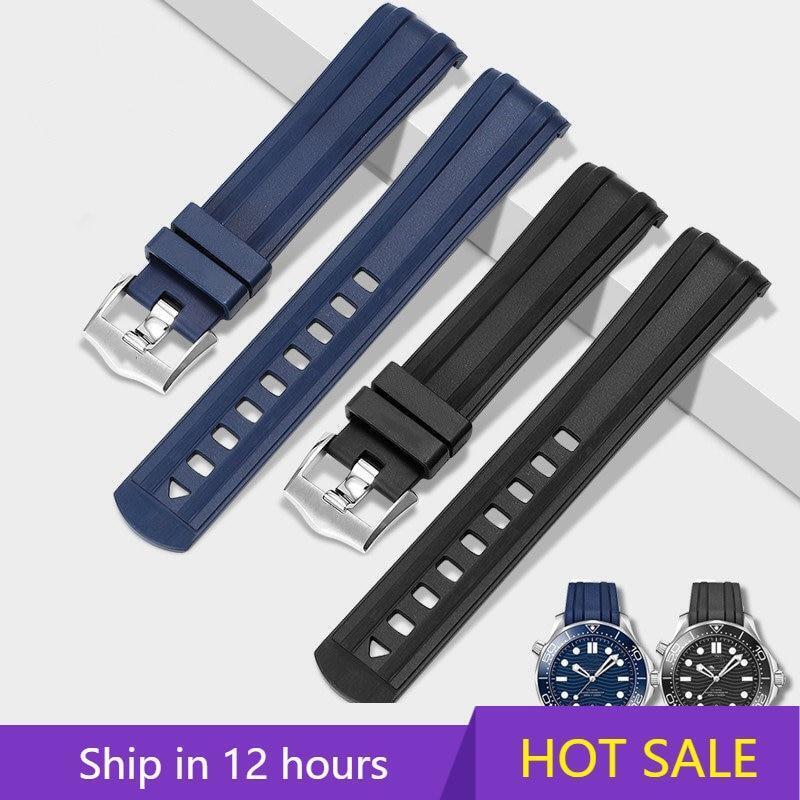Rubber Watch Strap Fit For Omega Seamaster 300 Waterproof Diving 20mm Band