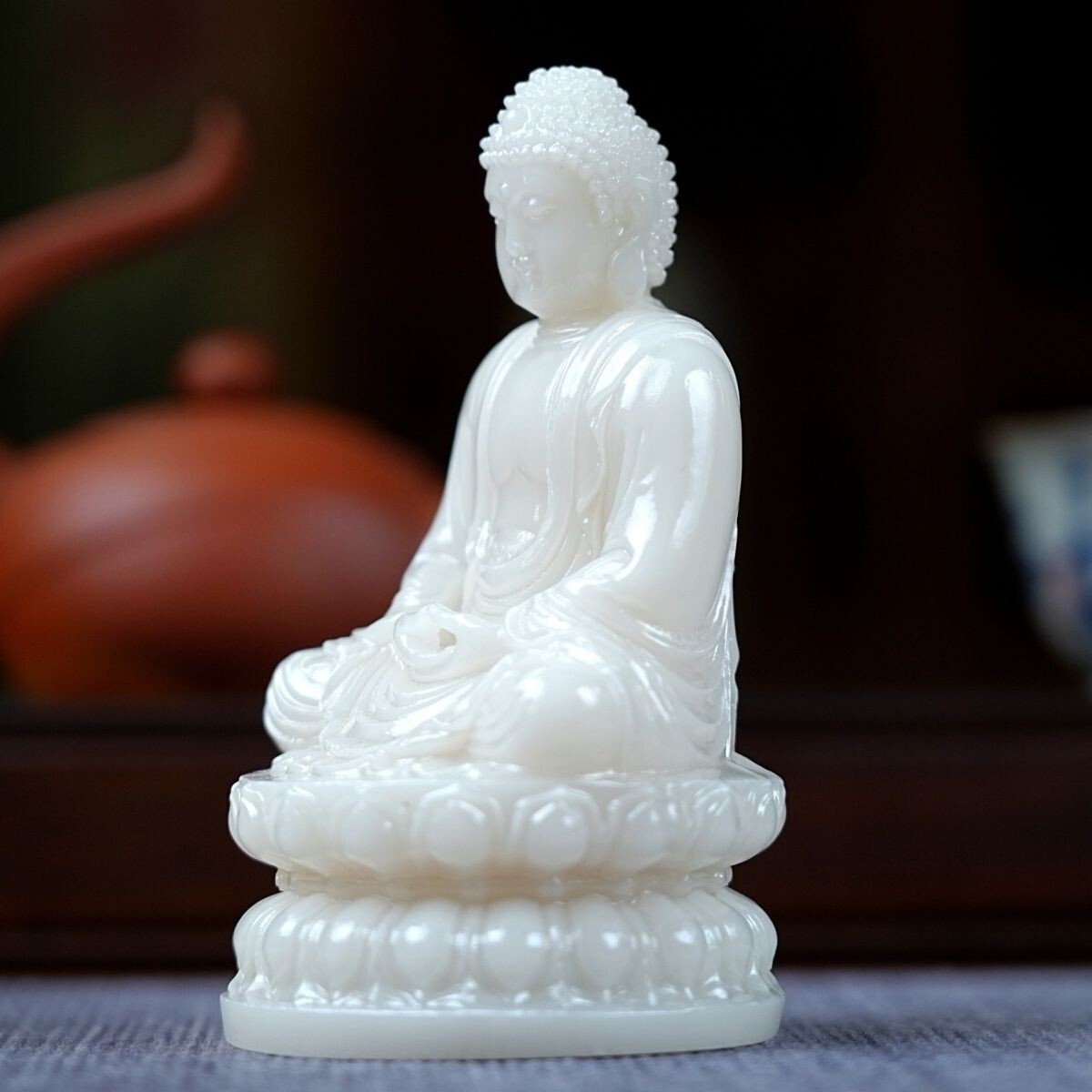 China Natural Hetian White Jade Safety Buddha Statue Worship Fengshui Ornament