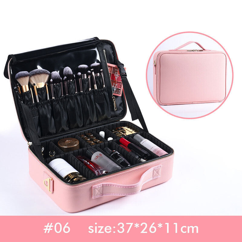 Professional Portable PU Makeup Case Travel Manicure 2 Layers Cosmetics Bags