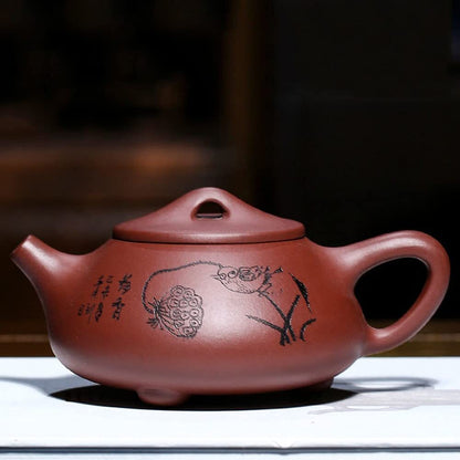280ml Chinese Purple Clay Lotus Bird Pattern Teapot Kung Fu Tea