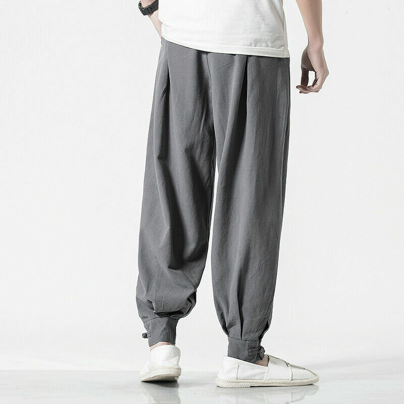 Men New Japanese Style Boho Sport Loose Fit Capri Long Baggy Hakama Pants size