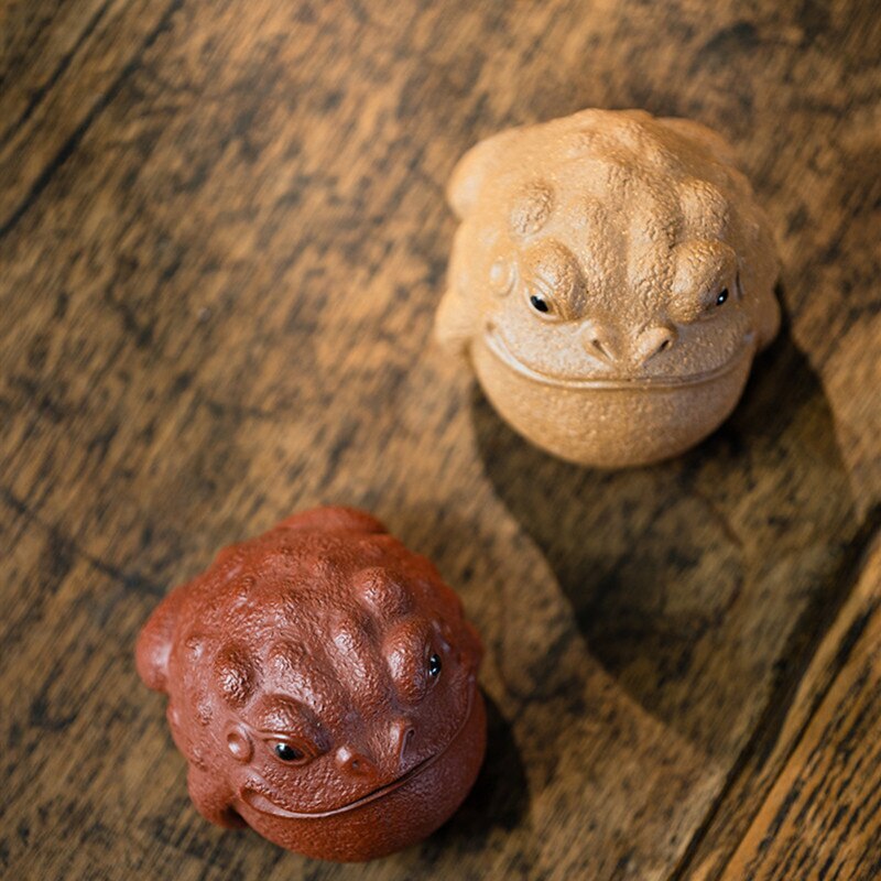 1pc Yixing Purple Clay Tea Pet Three-legged Golden Toad Ornaments Handmade Decor