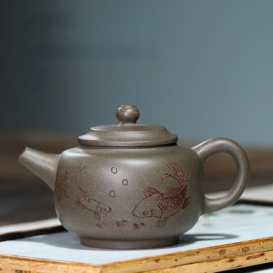 China Yixing Zisha Pottery Graphite Clay Handmade 240cc Pisces Teapot 双鱼德鈡