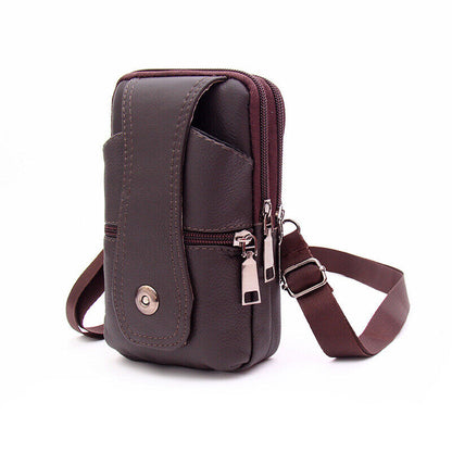 Men Large Capacity Belt Shoulder Bags Leather Waist Bag Multifunction Fanny Pack