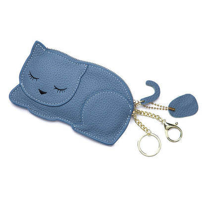 Cute Cat Ultra Thin Purse Wallet Genuine Leather Car Key Bag Mini Coin Bag