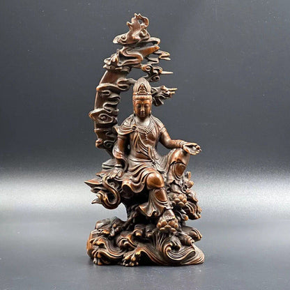 Chinese Boxwood Carving Kwan Yin Statue Woodwork Sculptures Home Decor Artwork