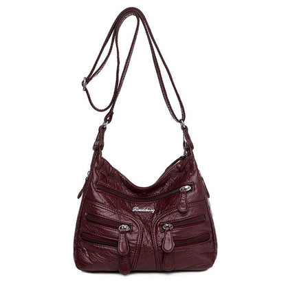 Sheepskin Leather Shoulder Bag Many Pockets Casual Crossbody Women Purse Handbag