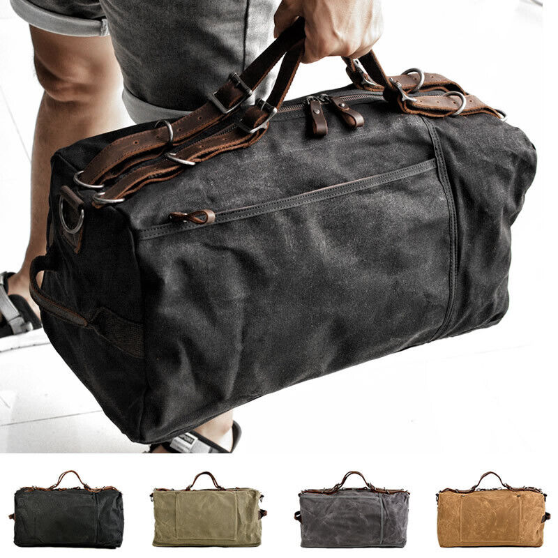 Vintage Water Resistant Wax Canvas Duffel Travel Overnight Weekend Gym Carry Bag