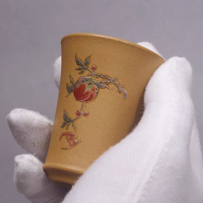 Yixing Purple Clay Blessing Longevity Cup Gold Section Clay Hand Painted Tea Cup