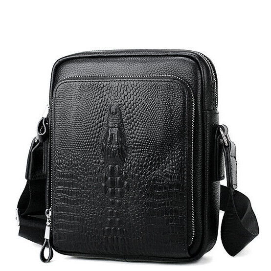 100% Cow Leather Crocodile Embossed Black Men's Business Shoulder/Messenger bags