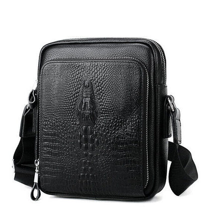 100% Cow Leather Crocodile Embossed Black Men's Business Shoulder/Messenger bags