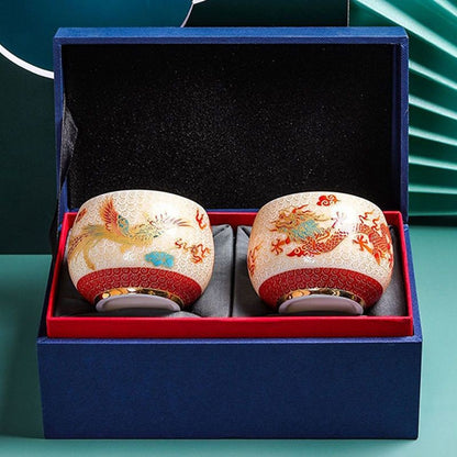 Chinese Style Sheep Fat Jade Porcelain Tea Cup Tea Set Dragon Phoenix Cup